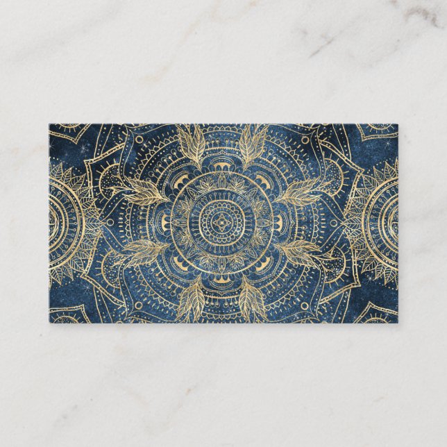 Cartão De Visita Elegante Dourado Mandala Blue Whimsy Design (Frente)