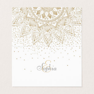 Cartão De Visita Elegante Dourado Mandala Confetti Design