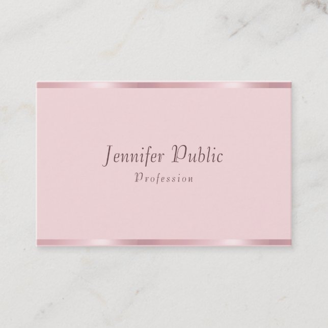 Cartão De Visita Elegante Dourado Modelo Rosa de Script de Caligraf (Frente)