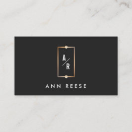 Cartão De Visita Elegante Dourado Monograma Moderno Vintage Preto