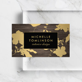 Cartão De Visita Elegante Dourado Padrão Floral Darno Wood Designer