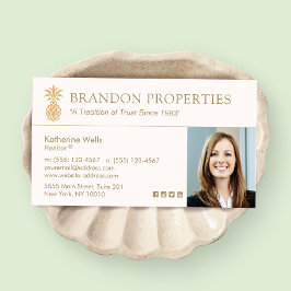 Cartão De Visita Elegante Dourado Pineapple Real Estate Agent Photo