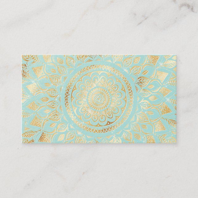 Cartão De Visita Elegante Dourado Teal Mandala Floral (Frente)