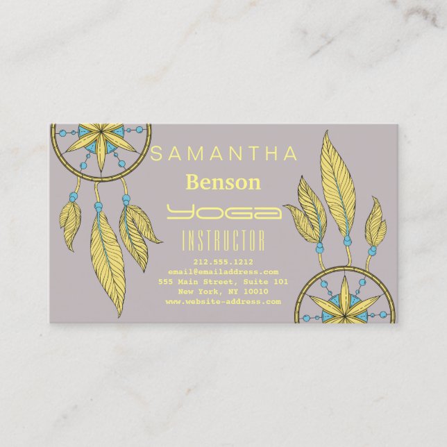 Cartão De Visita Elegante Dream Catcher Feather Yoga Instrutor (Frente)