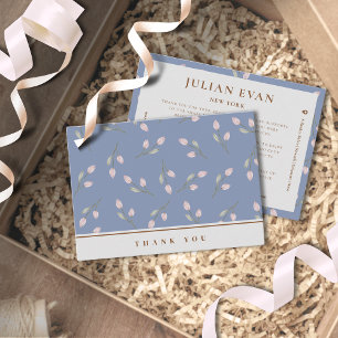 Cartão De Visita Elegante Dusty Blue Floral Obrigado