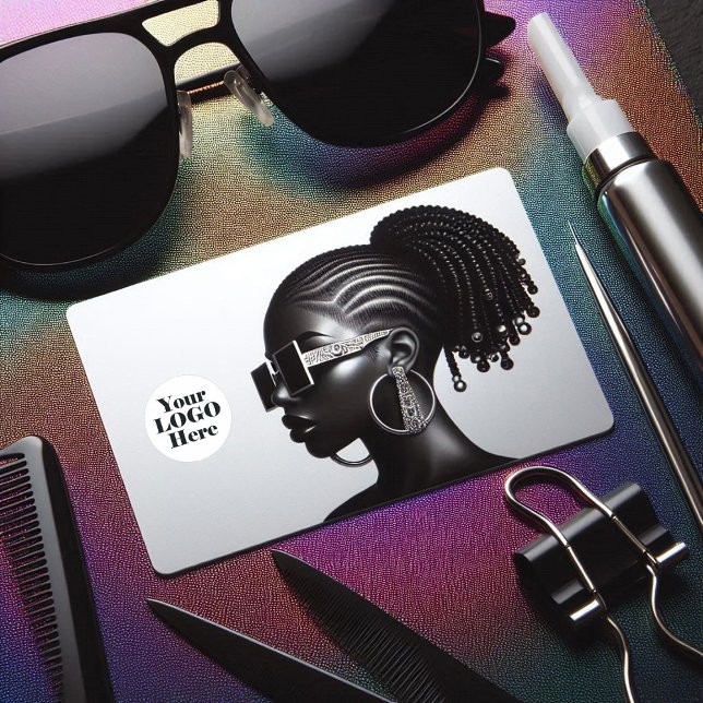 Cartão De Visita Elegante Ebony Black Woman Salon Branding (Elegant Ebony Black Woman Hair Salon Branding Business Card)