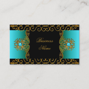 Cartão De Visita Elegante Elite Classe Azul Turquesa Preto Dourado