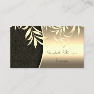 Cartão De Visita Elegante Estilo Damask Folhas Douradas