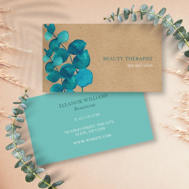 Cartão De Visita Elegante Eucalyptus deixa Kraft Russo (Elegant Eucalyptus Leaves Rustic Kraft Business Card)