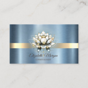 Cartão De Visita Elegante Faixa de Lótus Brilho Azul Metálico