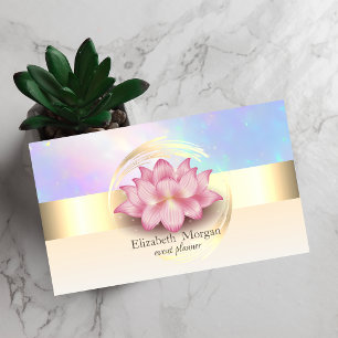 Cartão De Visita Elegante Faixa de Ouro Moderna Lotus Holográfica