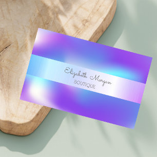 Cartão De Visita Elegante Faixa Prateada Moderna, Ombre Holográfico