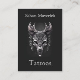 Cartão De Visita Elegante Fantasia Gótica Wolf Skull Black & Silver