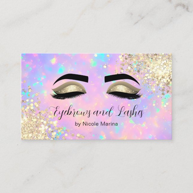 Cartão De Visita Elegante Faux Dourado Holographic Eyelash Eyebrow  (Frente)
