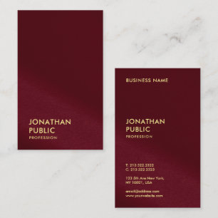 Cartão De Visita Elegante Faux Dourado Texto Modelo de Borgonha Ver