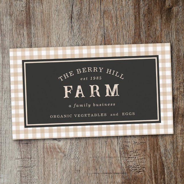 Cartão De Visita Elegante Fazenda Rustic Gingham (Rustic Plaid Farm Business Card)