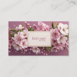 Cartão De Visita Elegante Flor de Cerejeira Rosa Quadro Dourado Mau