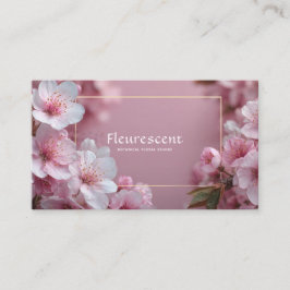 Cartão De Visita Elegante Flor de Cerejeira Rosa Suave Moldura Dour