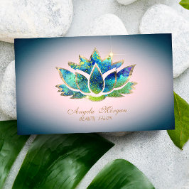 Cartão De Visita Elegante Flor de Lótus Azul Profissional