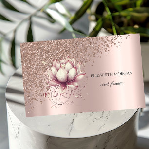 Cartão De Visita Elegante Flor de Lótus Chic com Diamantes em Ouro