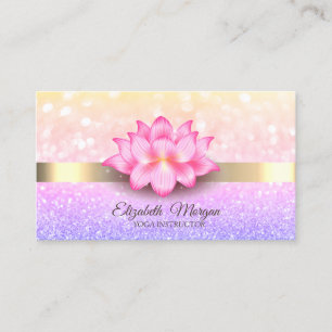 Cartão De Visita Elegante Flor de Lótus com Faixa Dourada Bokeh