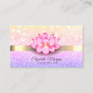 Cartão De Visita Elegante Flor de Lótus com Faixa Dourada Bokeh