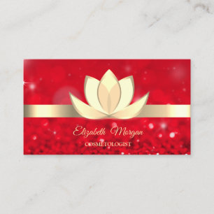 Cartão De Visita Elegante Flor de Lótus Dourada Bokeh Vermelho Yoga
