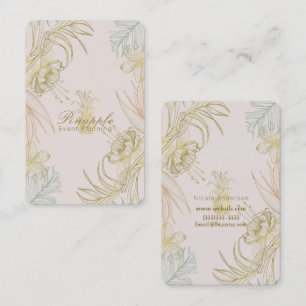 Cartão De Visita Elegante Floral Botânico Tropical Rosa Dourado Chi