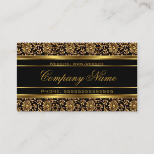 Cartão De Visita Elegante Floral Damasco Visualização Dourada Preto