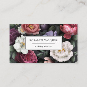 Cartão De Visita Elegante Floral Escuro Vintage em Preto