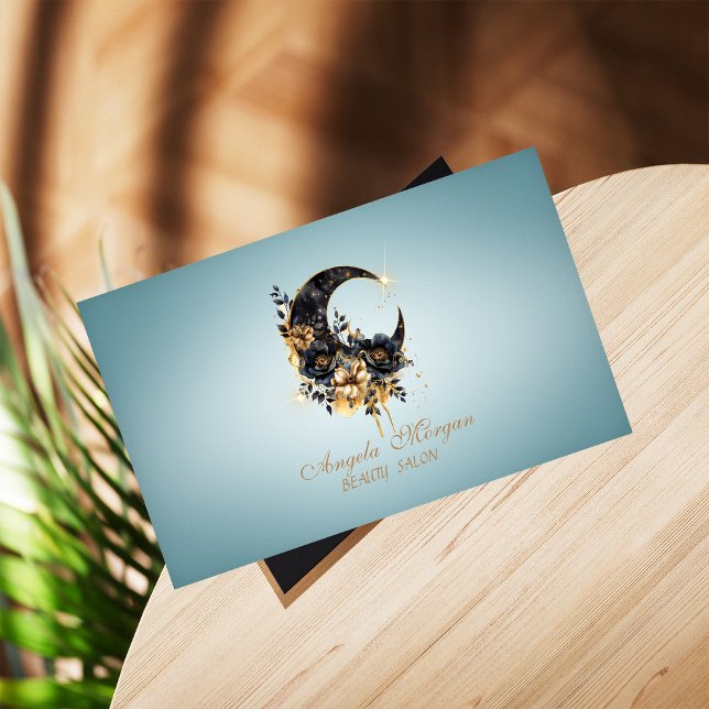 Cartão De Visita Elegante Floral Lua Azul (Criador carregado)