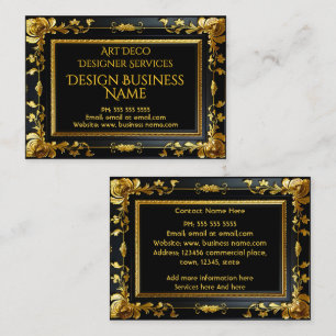Cartão De Visita Elegante Floral Moderno Dourado Preto Ornamentado