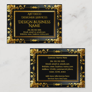Cartão De Visita Elegante Floral Moderno Dourado Preto Ornamentado
