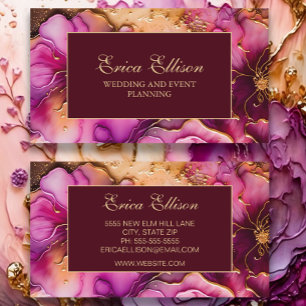 Cartão De Visita Elegante Floral Roxo Rosa Borgonha Dourado