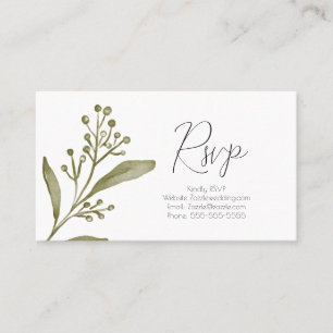 Cartão De Visita Elegante Folha Ramo Verde Aquarela RSVP Casamento