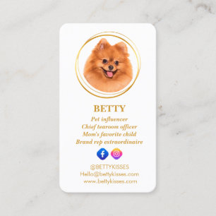 Cartão De Visita Elegante Foto Rosa Dourado Cão Pet Mídia Social