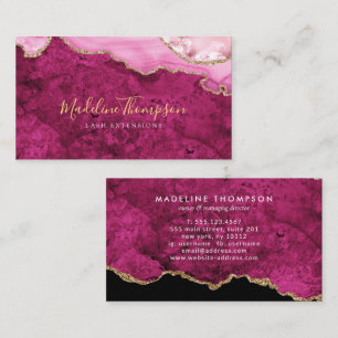 Cartão De Visita Elegante Geodo de Ágata Rosa Magenta em Veludo