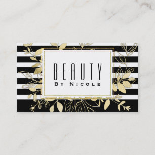 Cartão De Visita Elegante Glamour Botânico Moderno Preto Dourado
