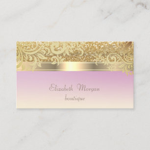 Cartão De Visita Elegante Glamouroso Dourado Floral Brilhante