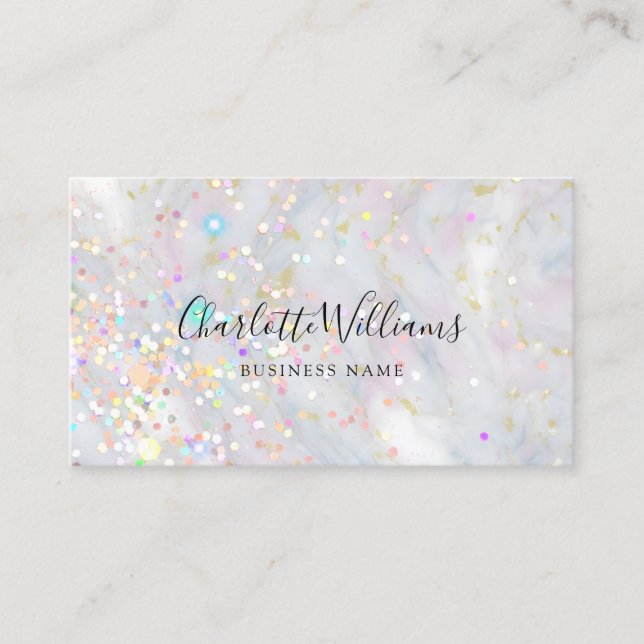 Cartão De Visita Elegante Glitter Cinza Pastel Sofisticado (Frente)