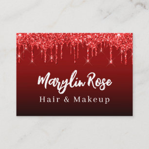 CARTÃO DE VISITA ELEGANTE GLITTER DRIP CHIC PERSONALIZÁVEL VERMELHO