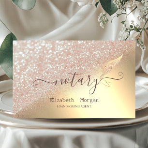 Cartão De Visita Elegante Glitter Feather Notary Bokeh Dourado