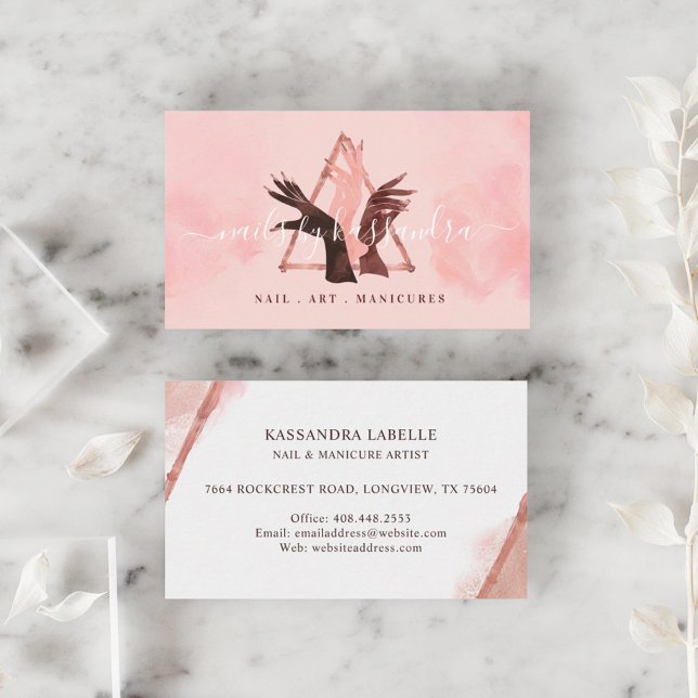 Cartão De Visita Elegante Glitter Glam Nail Art Mãos Manicure Salon (Criador carregado)