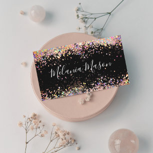Cartão De Visita Elegante Glitter Holográfico Artista de Maquiagem 