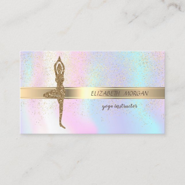 Cartão De Visita Elegante Glitter Yoga Girl,Confetti,Holographic (Frente)