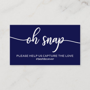 Cartão De Visita Elegante Hashtag de Casamento Azul-Marinho Oh Snap