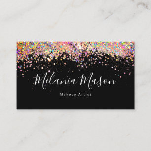 Cartão De Visita Elegante Holográfico Glitter Nail Artista Black Bu
