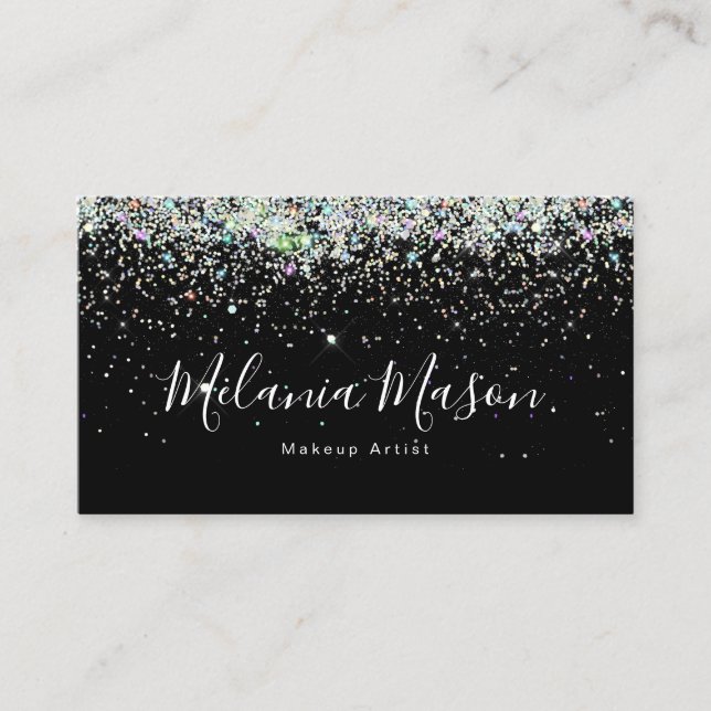 Cartão De Visita Elegante Holográfico - Neve Nail Artista Negro (Frente)