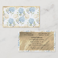 Elegante Hortênsia Floral Dourada Branca Azul