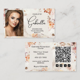 Cartão De Visita Elegante Ícone de QR Code de Foto de Maquiagem Flo